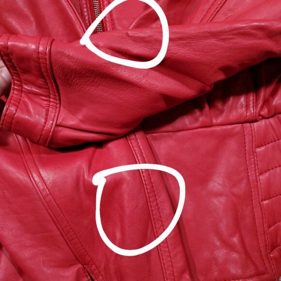 Vintage Georgetown Leather Design Hooded Biker Jacket Red Size Large Full Zip - Picture 12 of 15